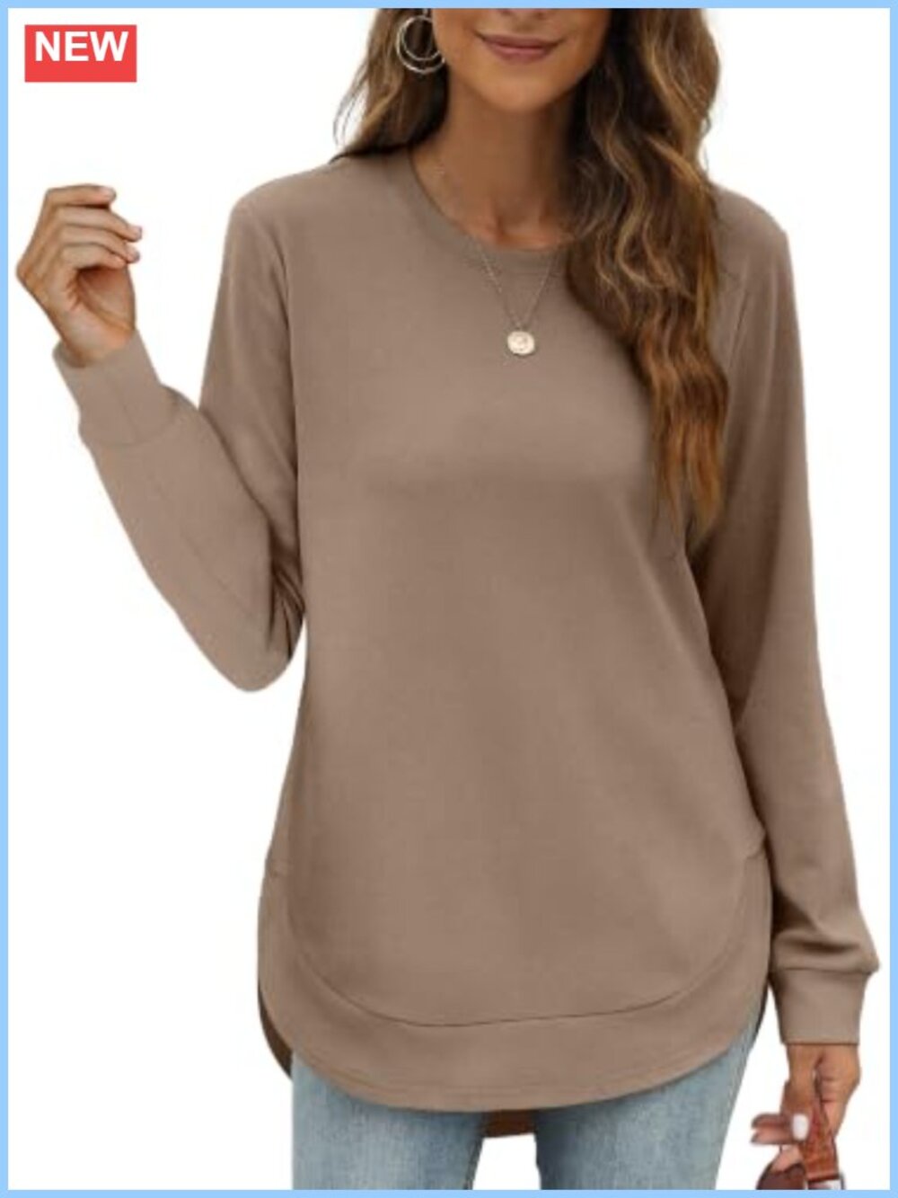 Womens Crewneck High Low Sweatshirt Curved Hem Tunic Top